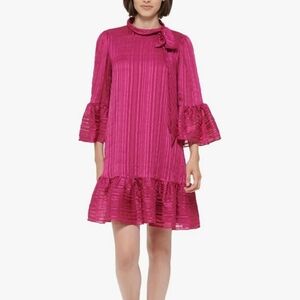 Calvin Klein Womens Metallic Bell Sleeve Shift Dress Pink Size 14